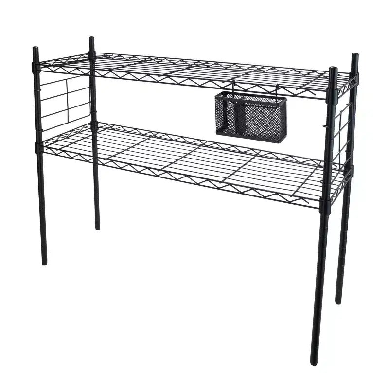 Estantería Etagere de acero con estantes ajustables, color negro, estantería vertical de 2 baldas, marco de acero pequeño, 71 cm de alto, 91 cm de ancho