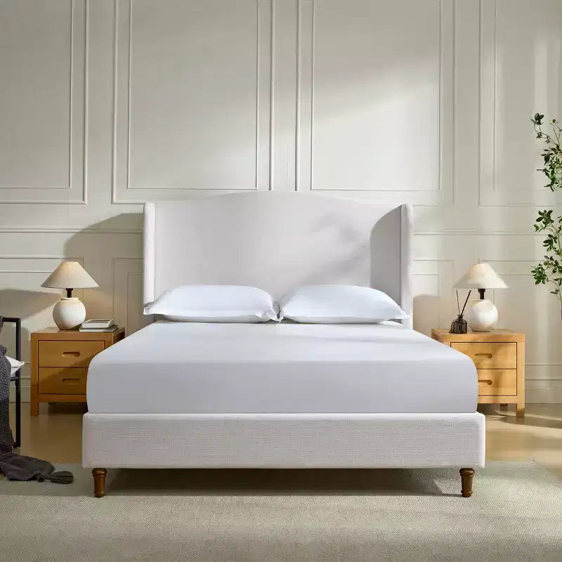Okak 54Queen Size Bed Frame with Upholstered Wingback, Premium Chenille Platform Bed with Minimalist Design for Bedroom,Cream