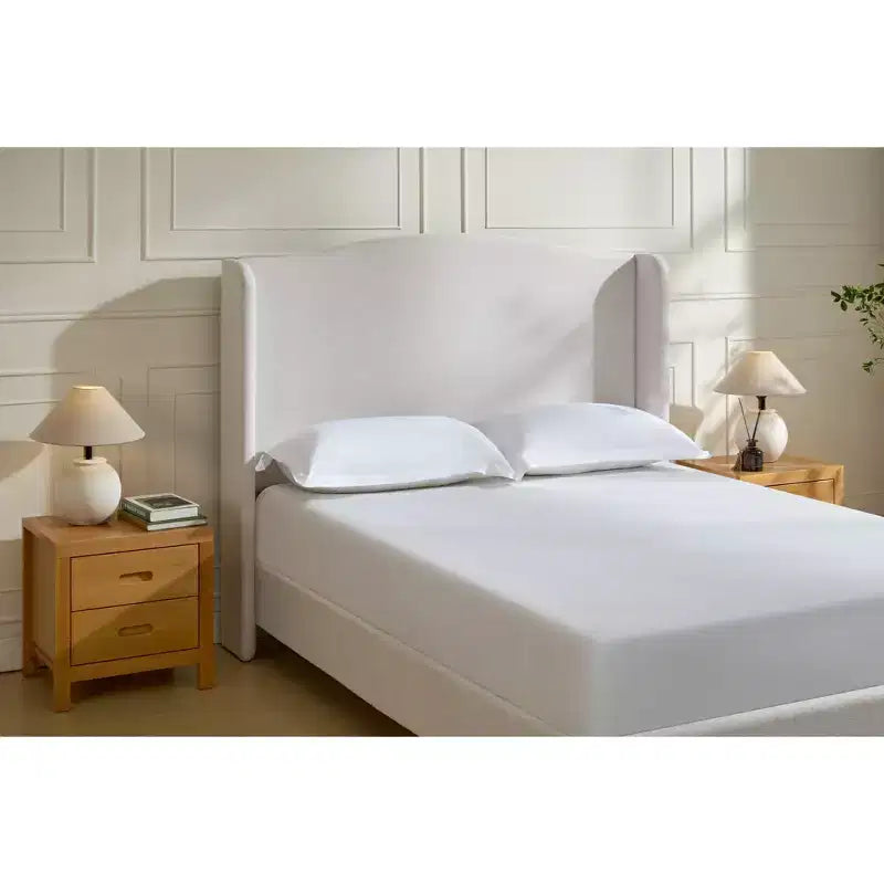 Base de cama tamaño queen de 54" con cabecero tapizado con alas, cama con plataforma de chenilla