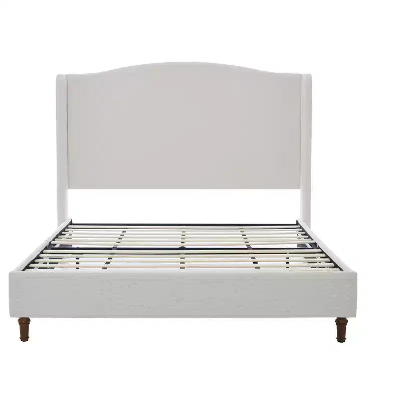 Base de cama tamaño queen de 54" con cabecero tapizado con alas, cama con plataforma de chenilla