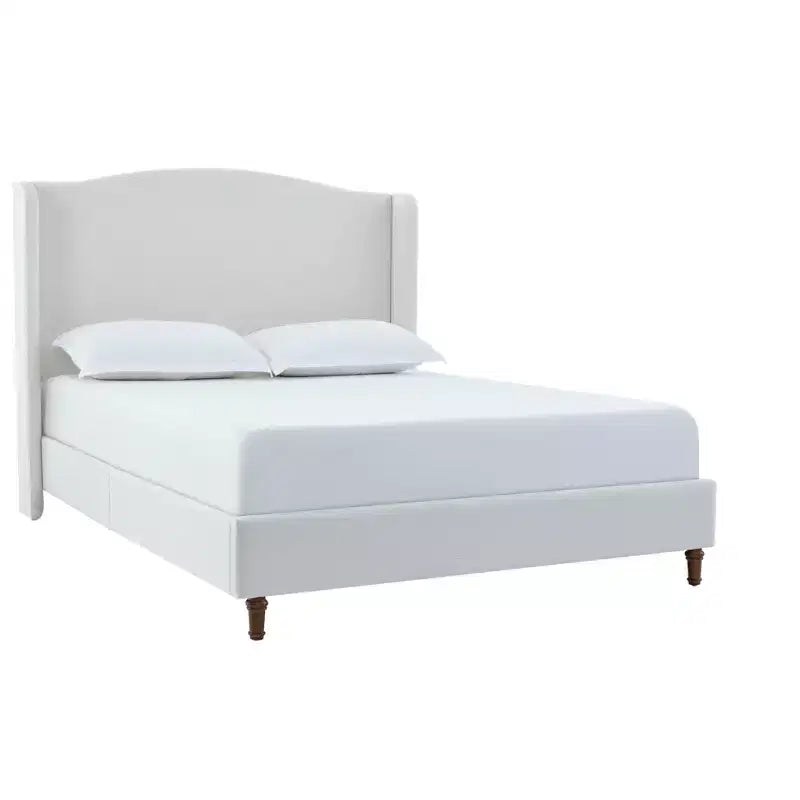 Base de cama tamaño queen de 54" con cabecero tapizado con alas, cama con plataforma de chenilla