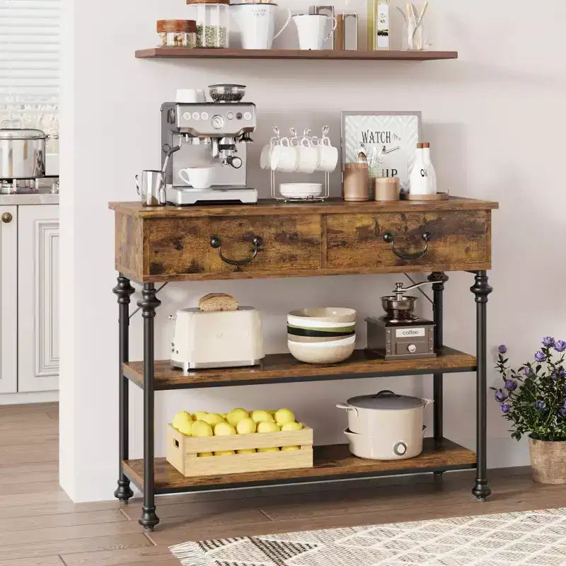 Mesa Sofá Estrecha con Estantes de Almacenamiento, Mesa Pequeña para Entrada, Mesas Consola con 2 Cajones, para Sala de Estar, Pasillo