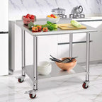 Mesa de acero inoxidable, mesa de preparación comercial de metal de alta resistencia con estantes de almacenamiento abiertos para cocinas de restaurantes, hogares, hoteles, preparación de alimentos