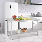 Mesa de acero inoxidable, mesa de preparación comercial de metal de alta resistencia con estantes de almacenamiento abiertos para cocinas de restaurantes, hogares, hoteles, preparación de alimentos