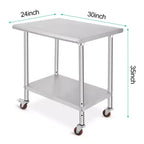 Mesa de acero inoxidable, mesa de preparación comercial de metal de alta resistencia con estantes de almacenamiento abiertos para cocinas de restaurantes, hogares, hoteles, preparación de alimentos