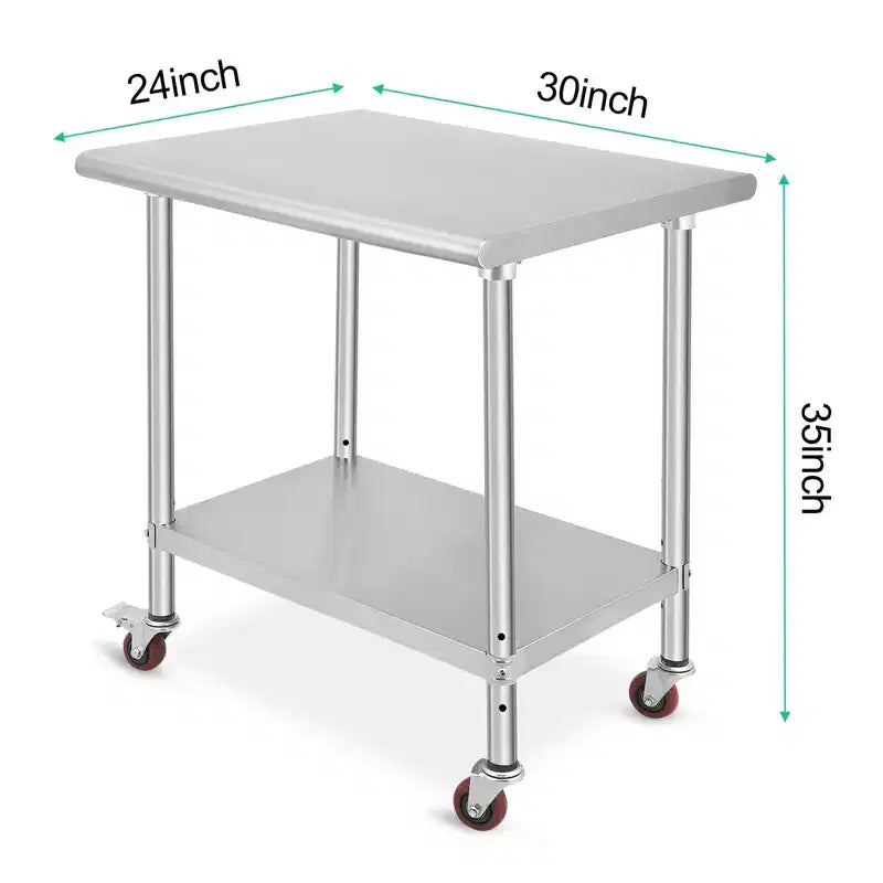 Mesa de acero inoxidable, mesa de preparación comercial de metal de alta resistencia con estantes de almacenamiento abiertos para cocinas de restaurantes, hogares, hoteles, preparación de alimentos