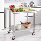 Mesa de acero inoxidable, mesa de preparación comercial de metal de alta resistencia con estantes de almacenamiento abiertos para cocinas de restaurantes, hogares, hoteles, preparación de alimentos
