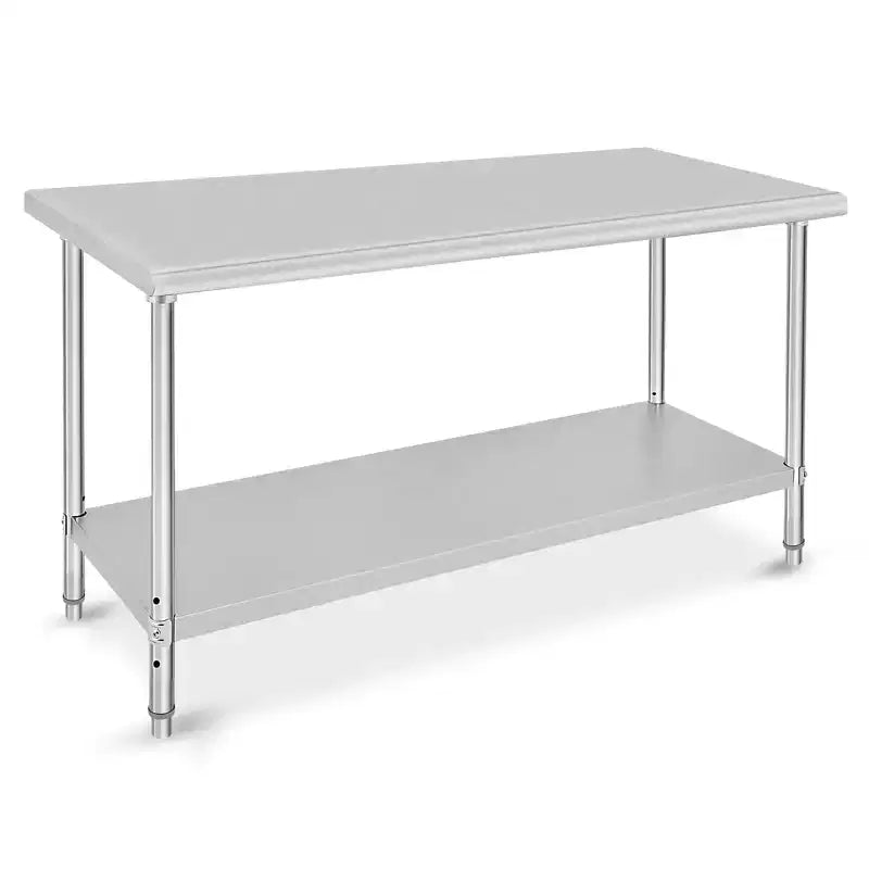Mesa de acero inoxidable, mesa de preparación comercial de metal de alta resistencia con estantes de almacenamiento abiertos para cocinas de restaurantes, hogares, hoteles, preparación de alimentos