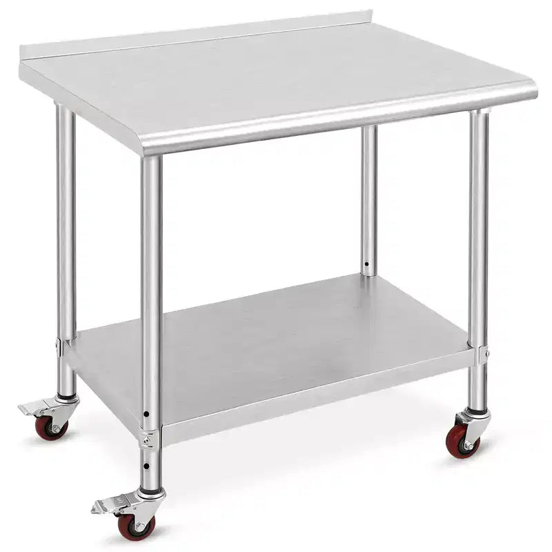 Mesa de acero inoxidable, mesa de preparación comercial de metal de alta resistencia con estantes de almacenamiento abiertos para cocinas de restaurantes, hogares, hoteles, preparación de alimentos