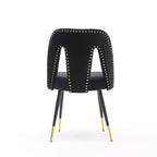 Silla de comedor moderna contemporánea de terciopelo - Tachuelas, patas de metal negro con puntas doradas