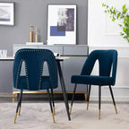 Silla de comedor moderna contemporánea de terciopelo - Tachuelas, patas de metal negro con puntas doradas