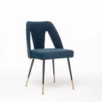 Silla de comedor moderna contemporánea de terciopelo - Tachuelas, patas de metal negro con puntas doradas