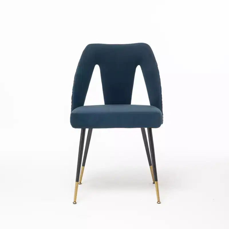 Silla de comedor moderna contemporánea de terciopelo - Tachuelas, patas de metal negro con puntas doradas
