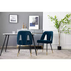 Silla de comedor moderna contemporánea de terciopelo - Tachuelas, patas de metal negro con puntas doradas
