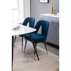 Silla de comedor moderna contemporánea de terciopelo - Tachuelas, patas de metal negro con puntas doradas