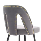 Silla de comedor moderna contemporánea de terciopelo - Tachuelas, patas de metal negro con puntas doradas