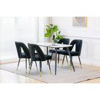 Silla de comedor moderna contemporánea de terciopelo - Tachuelas, patas de metal negro con puntas doradas