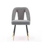 Silla de comedor moderna contemporánea de terciopelo - Tachuelas, patas de metal negro con puntas doradas