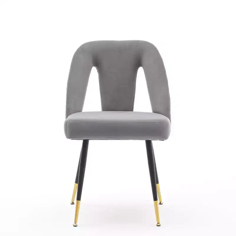Silla de comedor moderna contemporánea de terciopelo - Tachuelas, patas de metal negro con puntas doradas