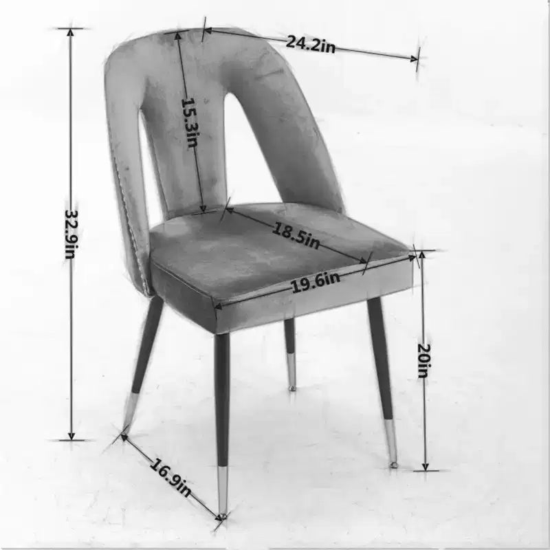Silla de comedor moderna contemporánea de terciopelo - Tachuelas, patas de metal negro con puntas doradas