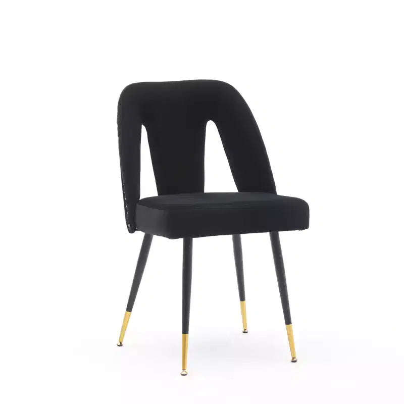 Silla de comedor moderna contemporánea de terciopelo - Tachuelas, patas de metal negro con puntas doradas