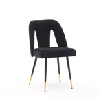 Silla de comedor moderna contemporánea de terciopelo - Tachuelas, patas de metal negro con puntas doradas