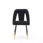 Silla de comedor moderna contemporánea de terciopelo - Tachuelas, patas de metal negro con puntas doradas
