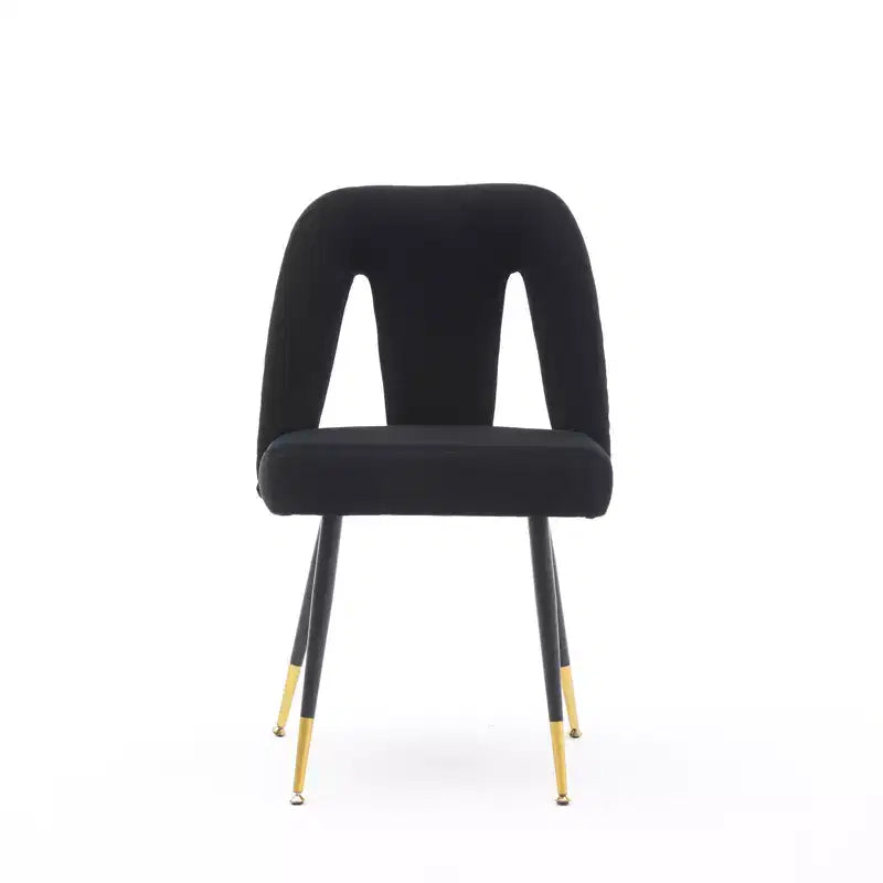 Silla de comedor moderna contemporánea de terciopelo - Tachuelas, patas de metal negro con puntas doradas