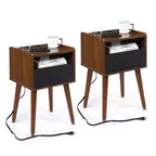 COZONY Bedside Table with Drawer and Open Shelf, Modern Nightstand with Solid Wood Frame for Bedroom Living Room,2 PCS