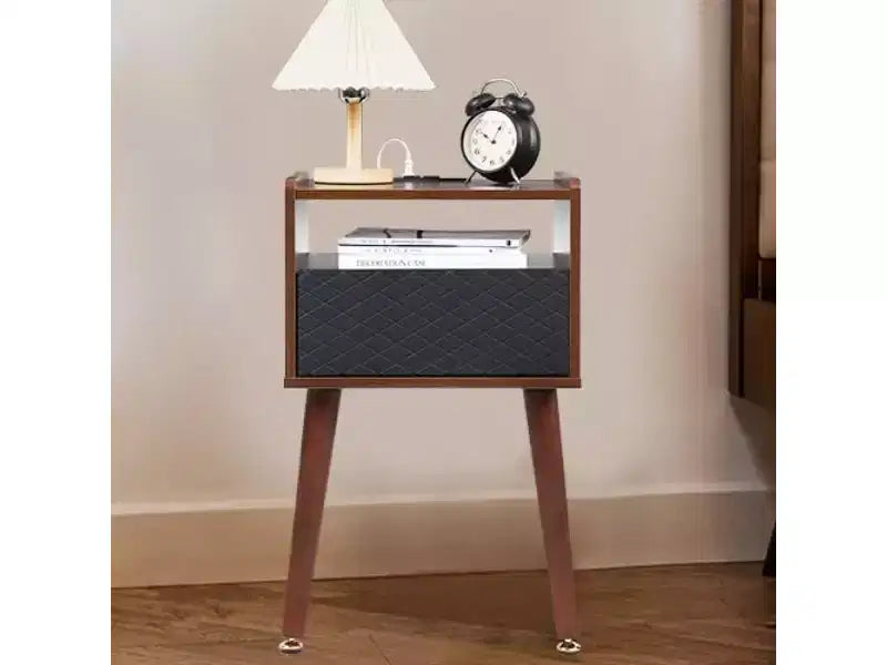 Mesita de noche con cajón y estante abierto, velador moderno