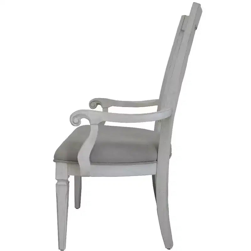 Sillones de comedor tapizados en lino gris claro y blanco, paquete de 2