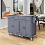 Isla de cocina con encimera de madera y ruedas con freno