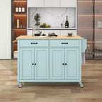 Isla de cocina con encimera de madera y ruedas con freno