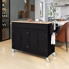 Isla de cocina con encimera de madera y ruedas con freno
