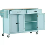 Isla de cocina con encimera de madera y ruedas con freno
