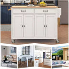 Isla de cocina con encimera de madera y ruedas con freno