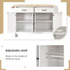 Isla de cocina con encimera de madera y ruedas con freno