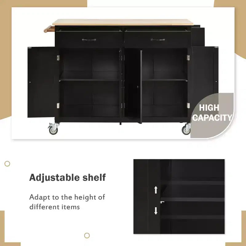 Isla de cocina con encimera de madera y ruedas con freno