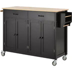 Isla de cocina con encimera de madera y ruedas con freno