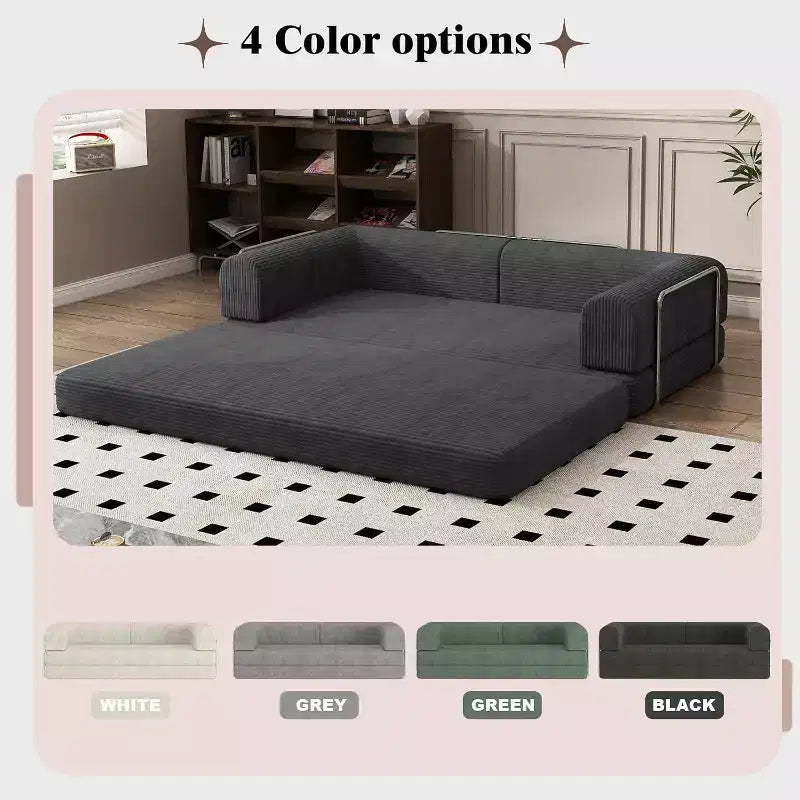 Sofá Cama Convertible de Pana, Colchón Plegable con Estructura de Forma Fija, Futón de 3 Plazas Tamaño King para Oficina en Casa