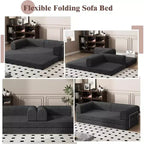 Sofá Cama Convertible de Pana, Colchón Plegable con Estructura de Forma Fija, Futón de 3 Plazas Tamaño King para Oficina en Casa