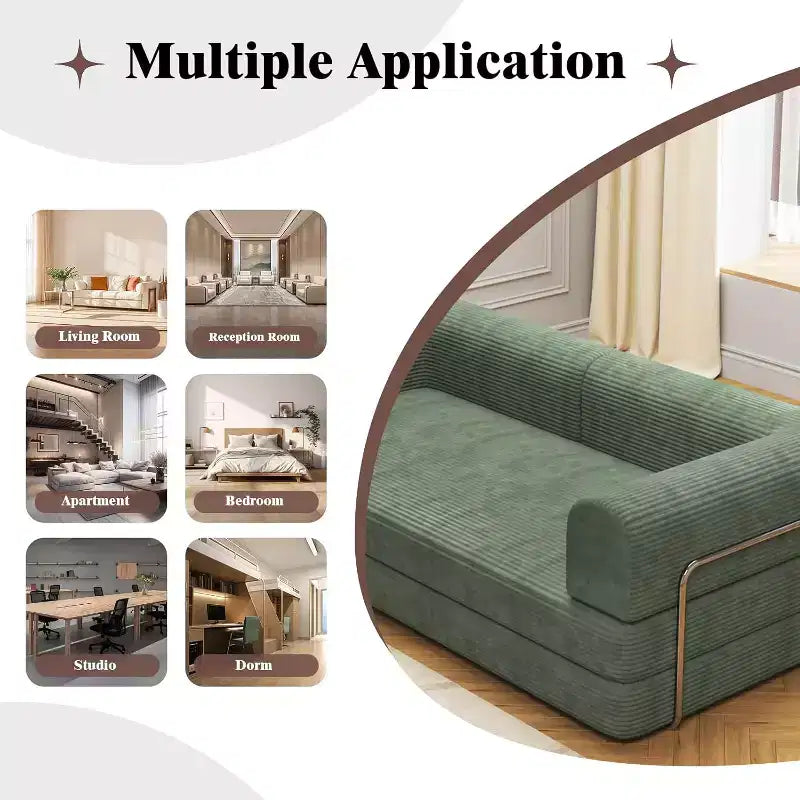 Sofá Cama Convertible de Pana, Colchón Plegable con Estructura de Forma Fija, Futón de 3 Plazas Tamaño King para Oficina en Casa