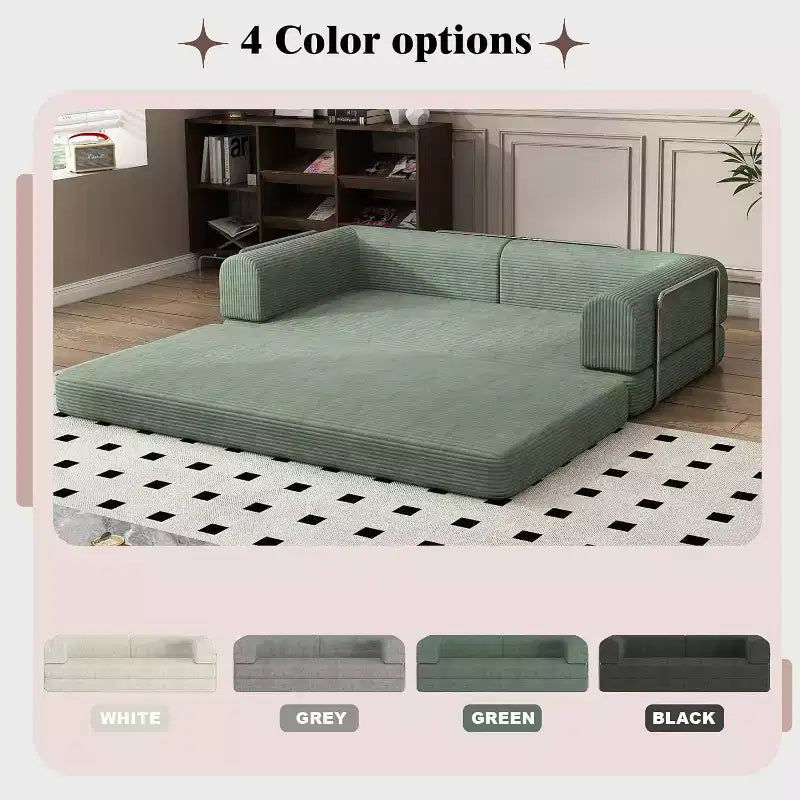 Sofá Cama Convertible de Pana, Colchón Plegable con Estructura de Forma Fija, Futón de 3 Plazas Tamaño King para Oficina en Casa