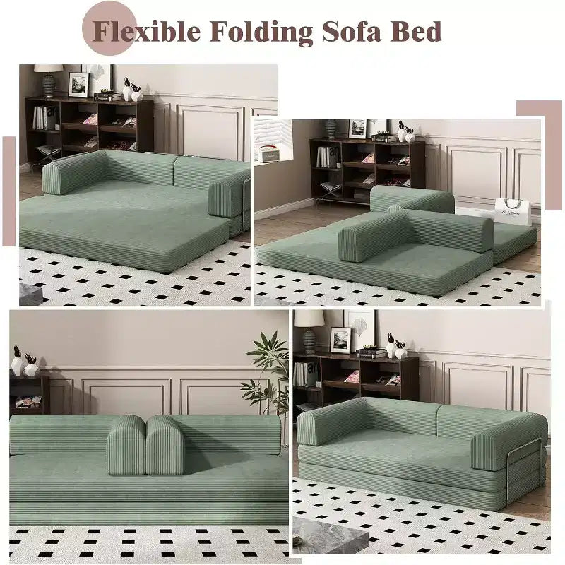 Sofá Cama Convertible de Pana, Colchón Plegable con Estructura de Forma Fija, Futón de 3 Plazas Tamaño King para Oficina en Casa