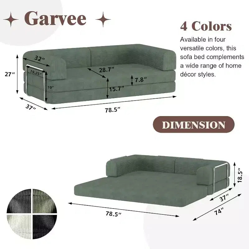 Sofá Cama Convertible de Pana, Colchón Plegable con Estructura de Forma Fija, Futón de 3 Plazas Tamaño King para Oficina en Casa