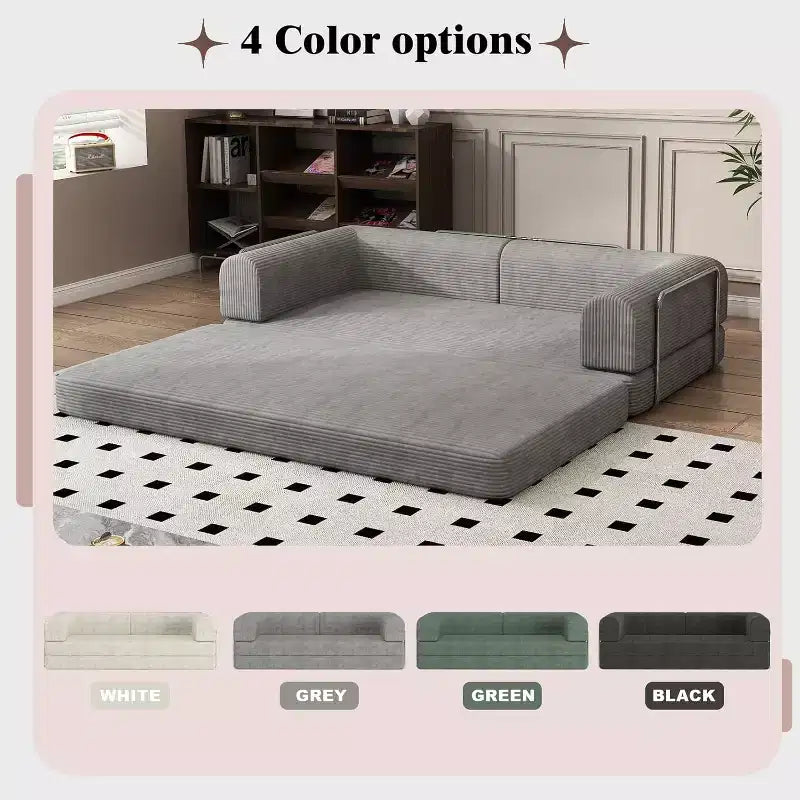 Sofá Cama Convertible de Pana, Colchón Plegable con Estructura de Forma Fija, Futón de 3 Plazas Tamaño King para Oficina en Casa