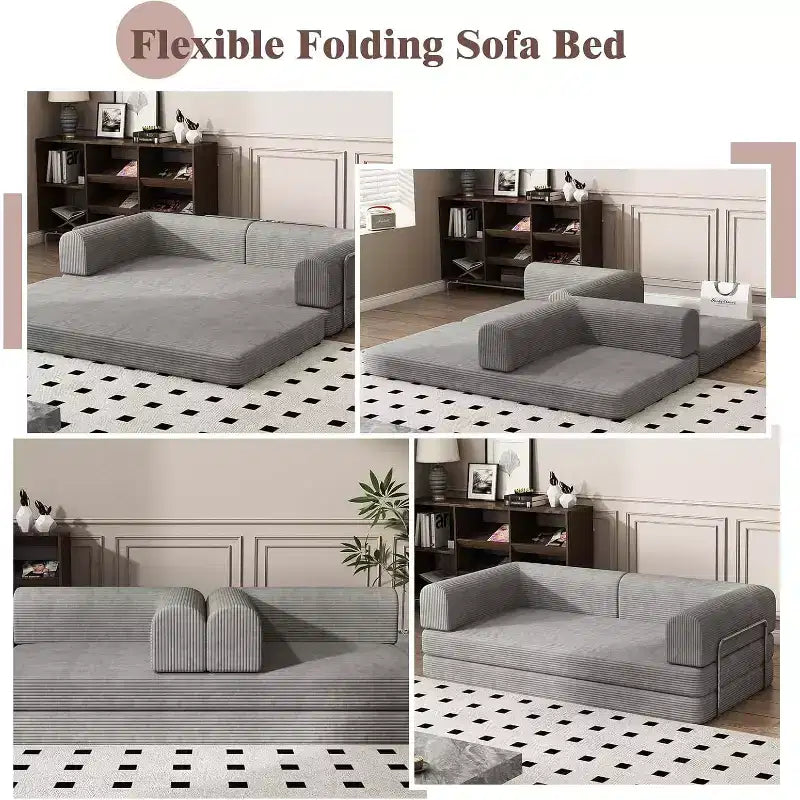 Sofá Cama Convertible de Pana, Colchón Plegable con Estructura de Forma Fija, Futón de 3 Plazas Tamaño King para Oficina en Casa
