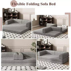 Sofá Cama Convertible de Pana, Colchón Plegable con Estructura de Forma Fija, Futón de 3 Plazas Tamaño King para Oficina en Casa