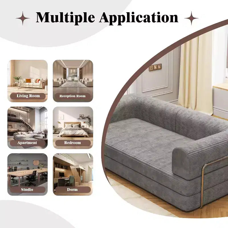 Sofá Cama Convertible de Pana, Colchón Plegable con Estructura de Forma Fija, Futón de 3 Plazas Tamaño King para Oficina en Casa