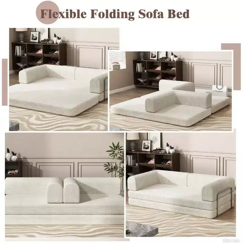 Sofá Cama Convertible de Pana, Colchón Plegable con Estructura de Forma Fija, Futón de 3 Plazas Tamaño King para Oficina en Casa